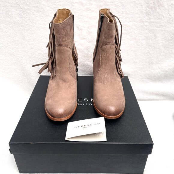 NIB Anthropologie Liebeskind Berlin Suede Fringe Nubuck Chunky Heel Ankle Boots - Picture 4 of 12